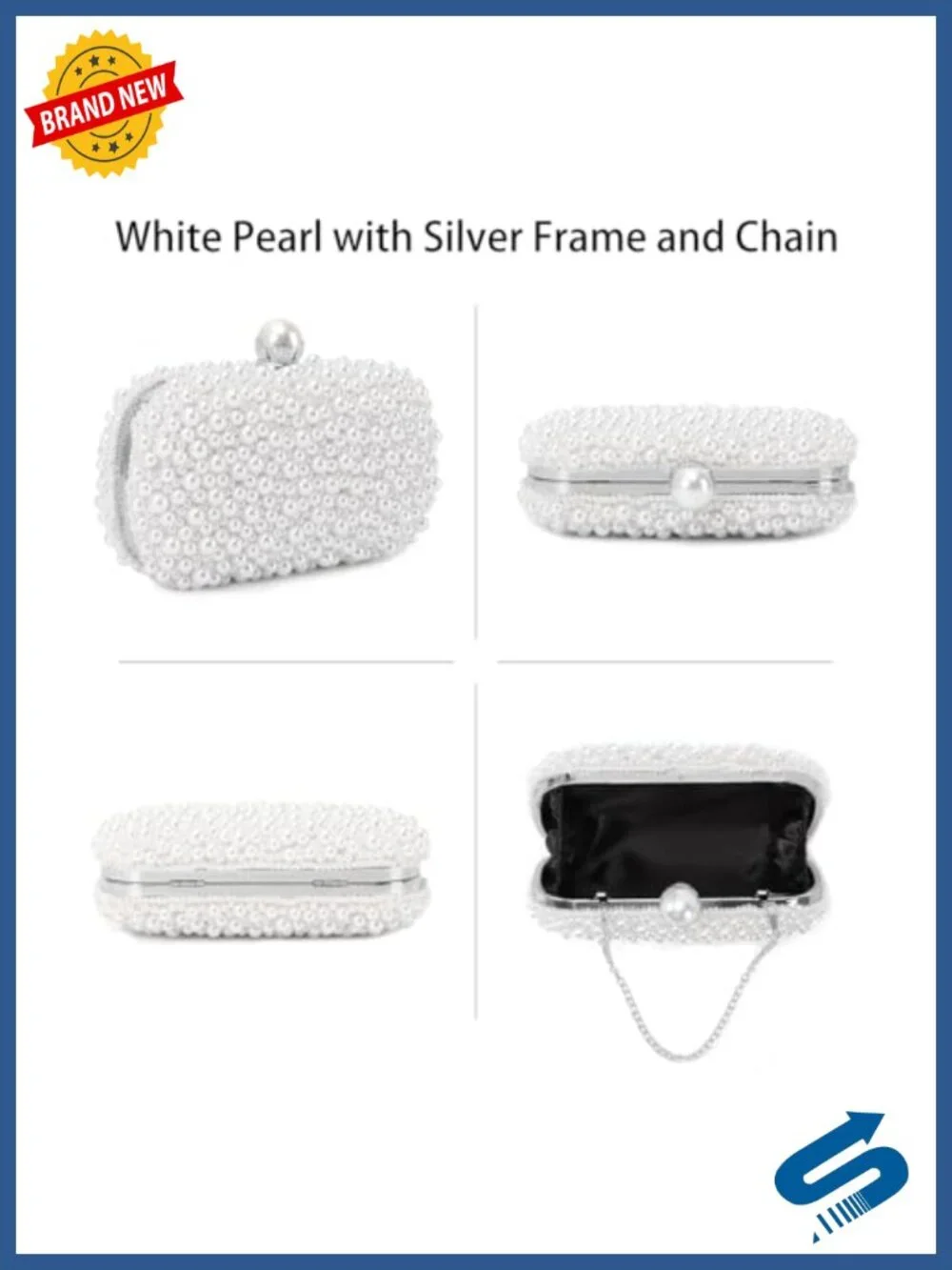 White Pearl Clutch Purse Evening Handbag Beaded Bag Formal Wedding Bridal